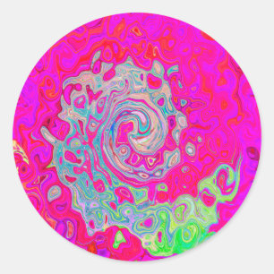 Groovy Abstract Teal Blue and Red Swirl Classic Round Sticker