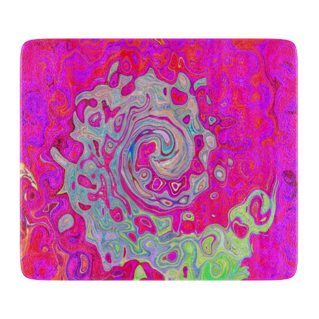 Groovy Abstract Teal Blue and Red Swirl Cutting Board (Front)