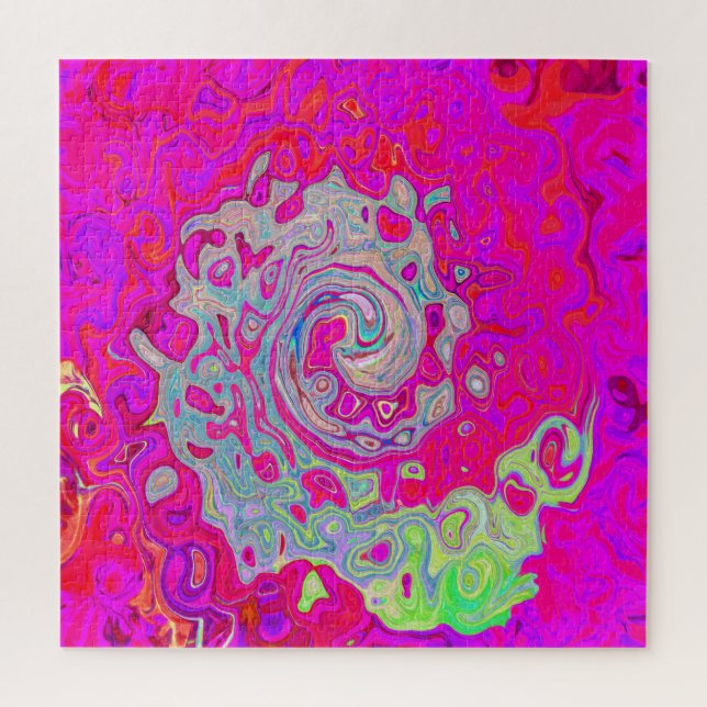 Groovy Abstract Teal Blue and Red Swirl Jigsaw Puzzle (Vertical)