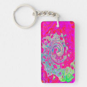 Groovy Abstract Teal Blue and Red Swirl Keychain