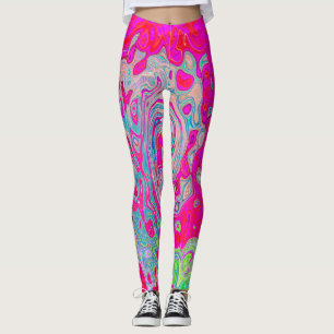 Groovy Abstract Teal Blue and Red Swirl Leggings