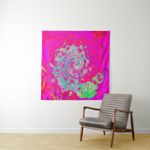 Groovy Abstract Teal Blue and Red Swirl Tapestry