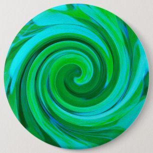 Groovy Abstract Turquoise Liquid Swirl Painting 6 Inch Round Button