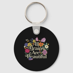 Groovy All Brains Are Beautiful Floral Autism Awar Keychain