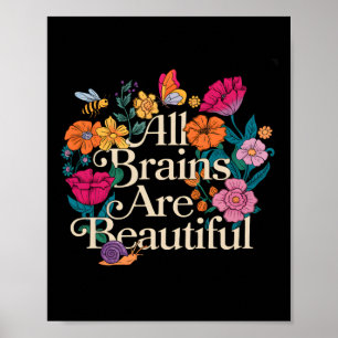 Groovy All Brains Are Beautiful Floral Autism Awar Poster