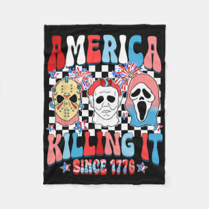 Groovy America Killing It Since 1776 Horror 4th Of Fleece Blanket