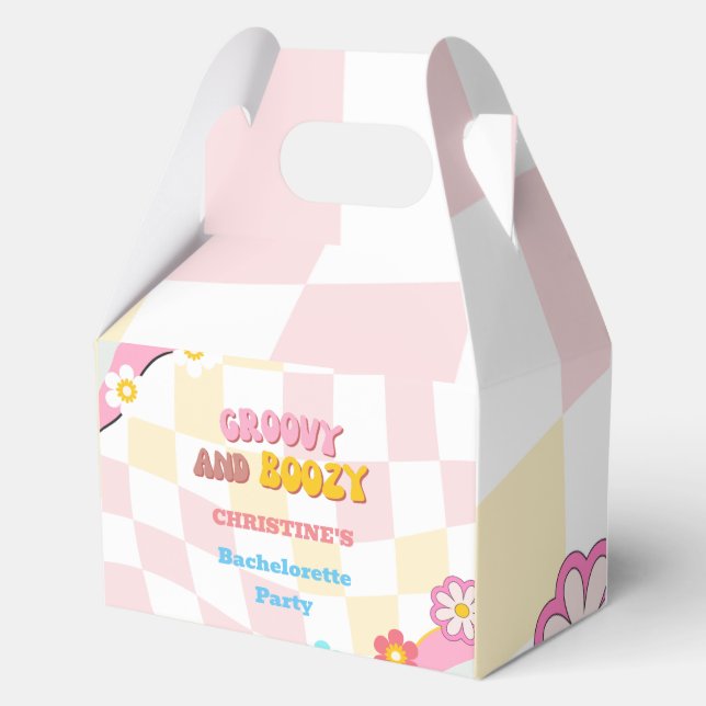Groovy And Boozy  Bachelorette Party Decor 70'S  Favor Box (Front)