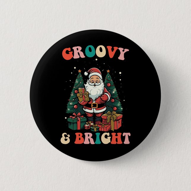 Groovy And Bright Christmas Santa Holiday Retro 2 Inch Round Button (Front)