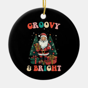 Groovy And Bright Christmas Santa Holiday Retro Ceramic Ornament