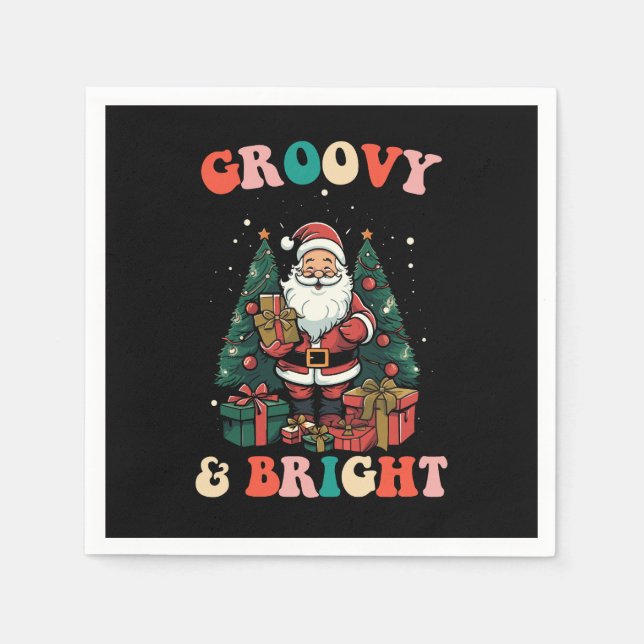 Groovy And Bright Christmas Santa Holiday Retro Napkin (Front)