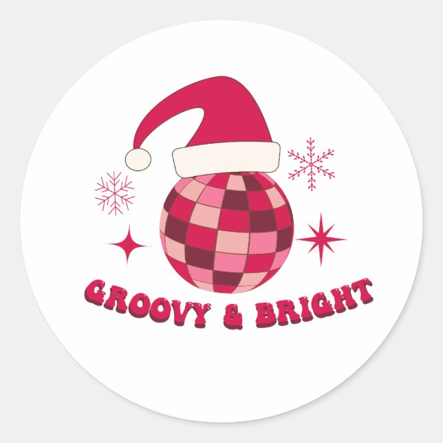 Groovy and Bright Disco Christmas  Classic Round Sticker (Front)