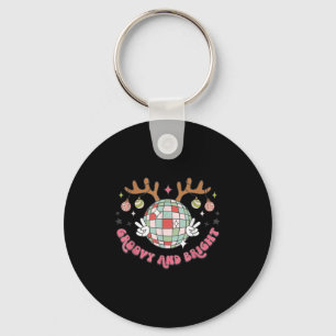 Groovy And Bright Merry Christmas Disco Ball Reind Keychain