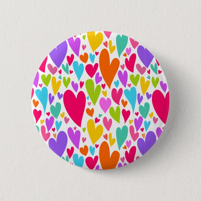 Groovy and Romantic Colourful Hearts Valentine 2 Inch Round Button (Front)