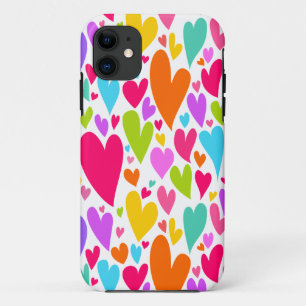 Groovy and Romantic Colourful Hearts Valentine iPhone 11 Case