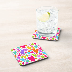 Groovy and Romantic Colourful Hearts Valentine Coaster