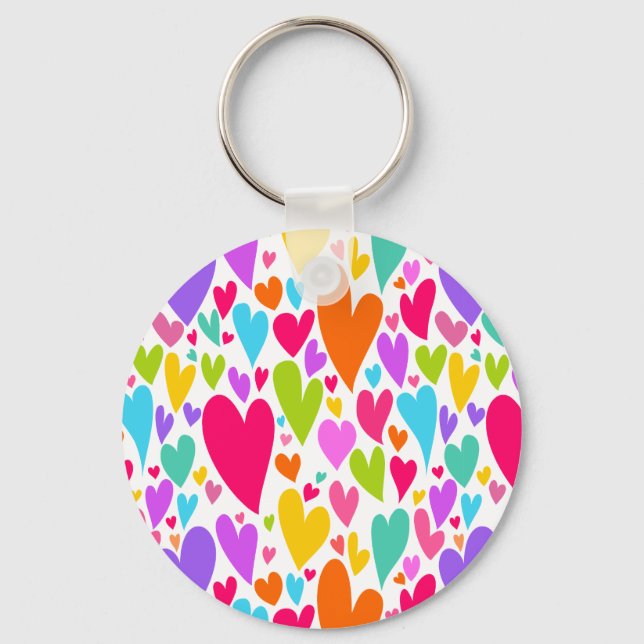 Groovy and Romantic Colourful Hearts Valentine Keychain (Front)