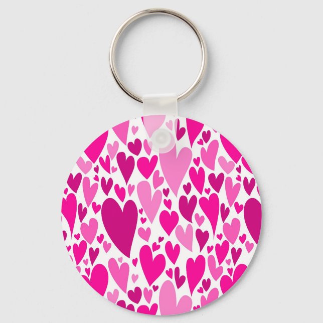 Groovy and Romantic Pink Hearts Valentine's Day Keychain (Front)