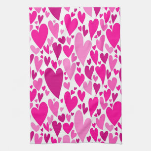 Groovy and Romantic Pink Hearts Valentine's Day Kitchen Towel