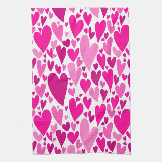 Groovy and Romantic Pink Hearts Valentine's Day Kitchen Towel (Vertical)