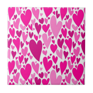 Groovy and Romantic Pink Hearts Valentine's Day Tile