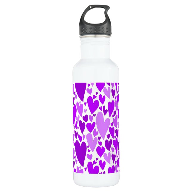 Groovy and Romantic Purple Hearts Valentine's Day 710 Ml Water Bottle (Front)