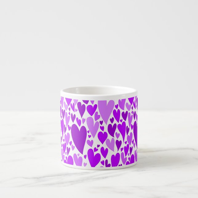 Groovy and Romantic Purple Hearts Valentine's Day Espresso Cup (Front)