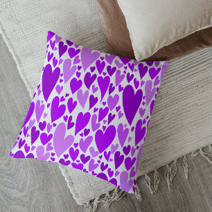 Groovy and Romantic Purple Hearts Valentine's Day Throw Pillow