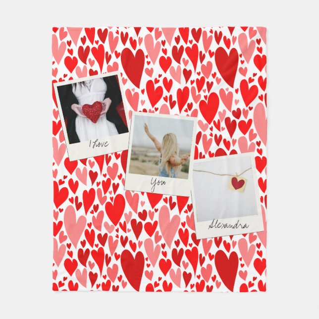 Groovy and Romantic Red Hearts Valentine Photo  Fleece Blanket (Front)