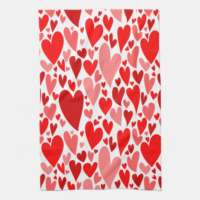 Groovy and Romantic Red Hearts Valentine's Day Kitchen Towel (Vertical)