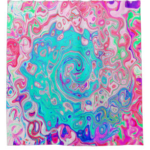 Groovy Aqua Blue and Pink Abstract Retro Swirl