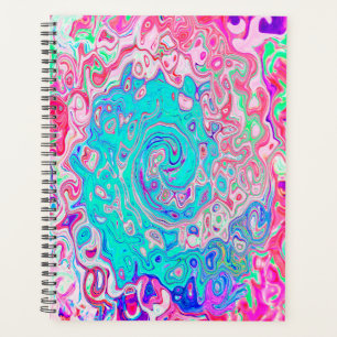Groovy Aqua Blue and Pink Abstract Retro Swirl Planner