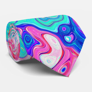 Groovy Aqua Blue and Pink Abstract Retro Swirl Tie