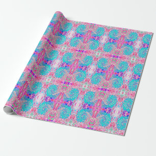 Groovy Aqua Blue and Pink Abstract Retro Swirl Wrapping Paper