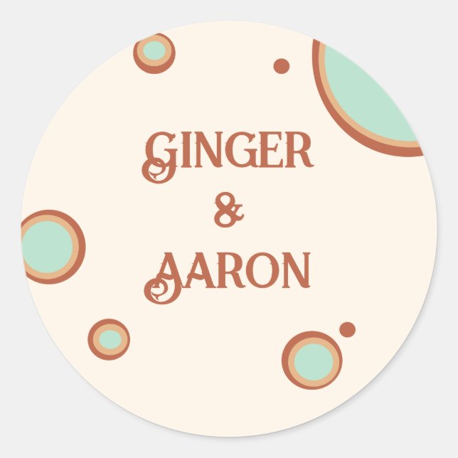 Groovy Aqua Circles 70s Retro Wedding Classic Round Sticker (Front)