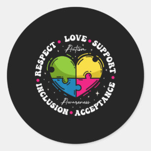 Groovy Autism Awareness Respect Love Support Blue  Classic Round Sticker