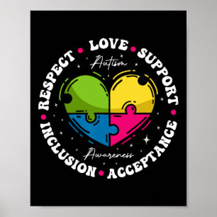 Groovy Autism Awareness Respect Love Support Blue Poster