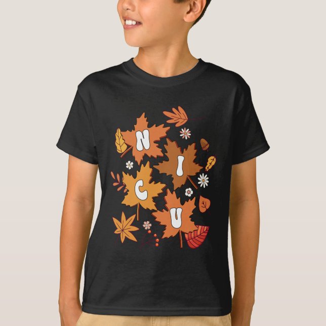 Groovy Autumn NICU Nurse Maple Leaf Fall Vibes Dai T-Shirt (Front)