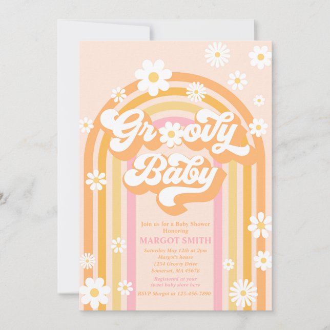 Groovy Baby Boho Daisy Rainbow Baby Shower Invitation (Front)