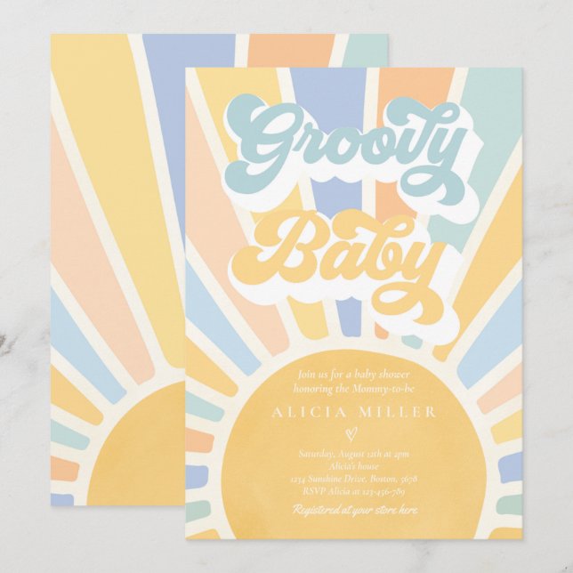 Groovy Baby Boho Retro Sunshine Baby Shower Invitation (Front/Back)