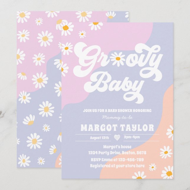 Groovy Baby Daisy Boho Hippy Vibes  Baby Shower Invitation (Front/Back)