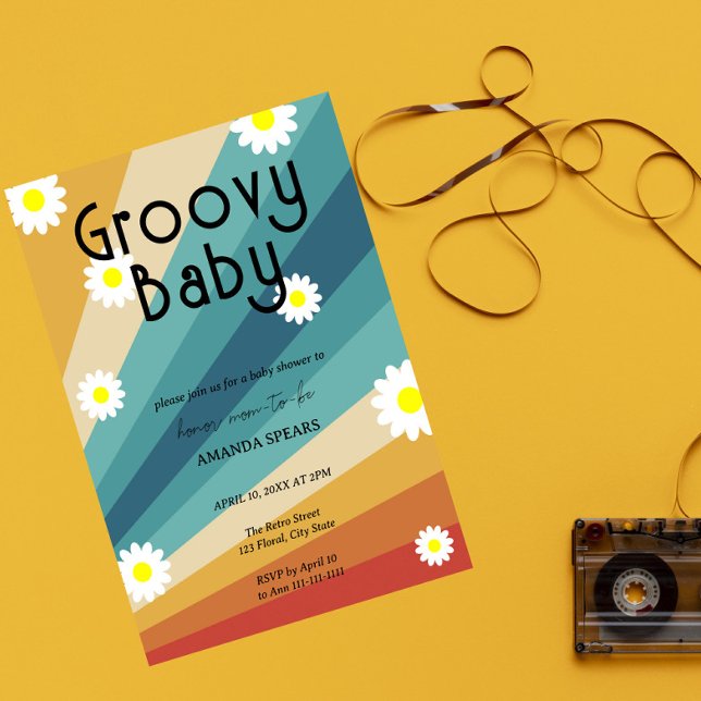 Groovy Baby Retro Daisy Baby Shower Invitation (Creator Uploaded)