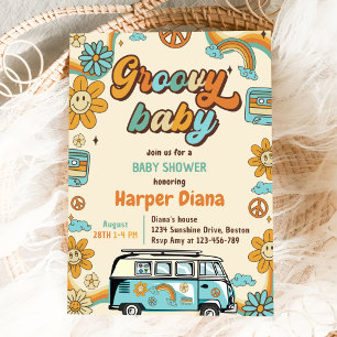 Groovy Baby Retro Rainbow Baby Shower Party Invitation
