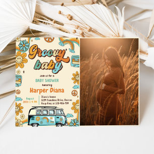 Groovy Baby Retro Rainbow Baby Shower Party Invitation