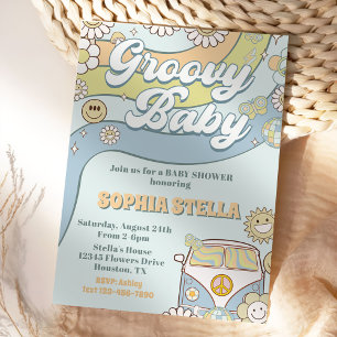 Groovy Baby Retro Rainbow Baby Shower Party Invitation