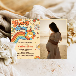 Groovy Baby Retro Rainbow Baby Shower Party Invitation