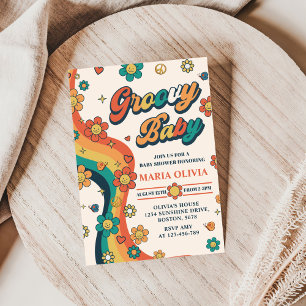 Groovy Baby Retro Rainbow Baby Shower Party Invitation