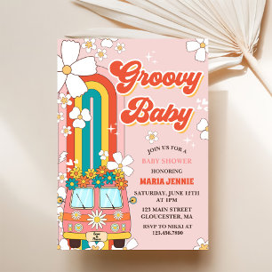 Groovy Baby Retro Rainbow Baby Shower Party Invitation