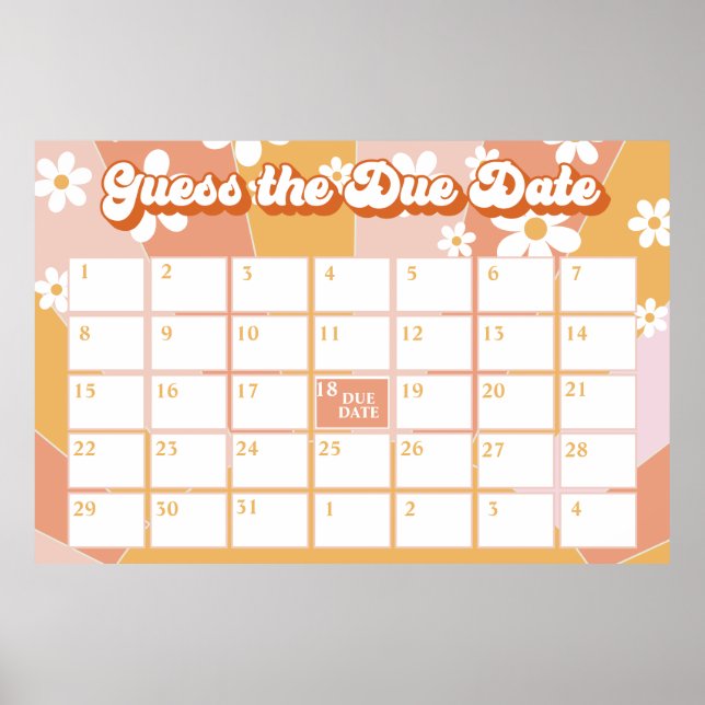 Groovy Baby Retro Sunshine Baby Shower Due Date Poster (Front)