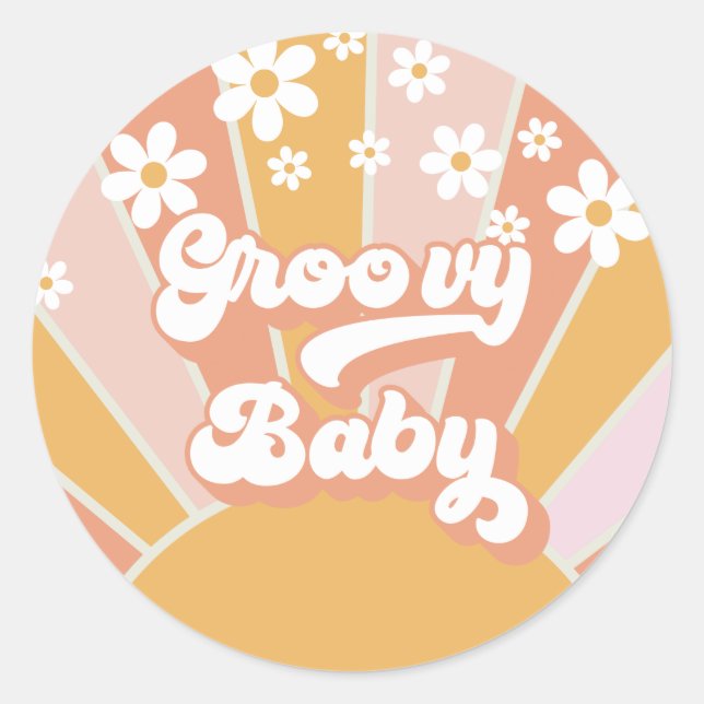 Groovy Baby Retro Sunshine Hippie Baby Shower Clas Classic Round Sticker (Front)