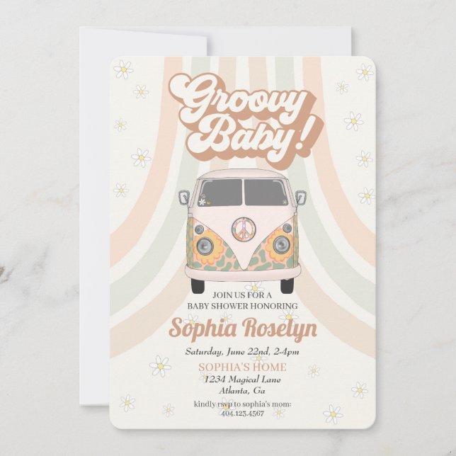 Groovy baby shower, 70s retro theme invitation (Front)